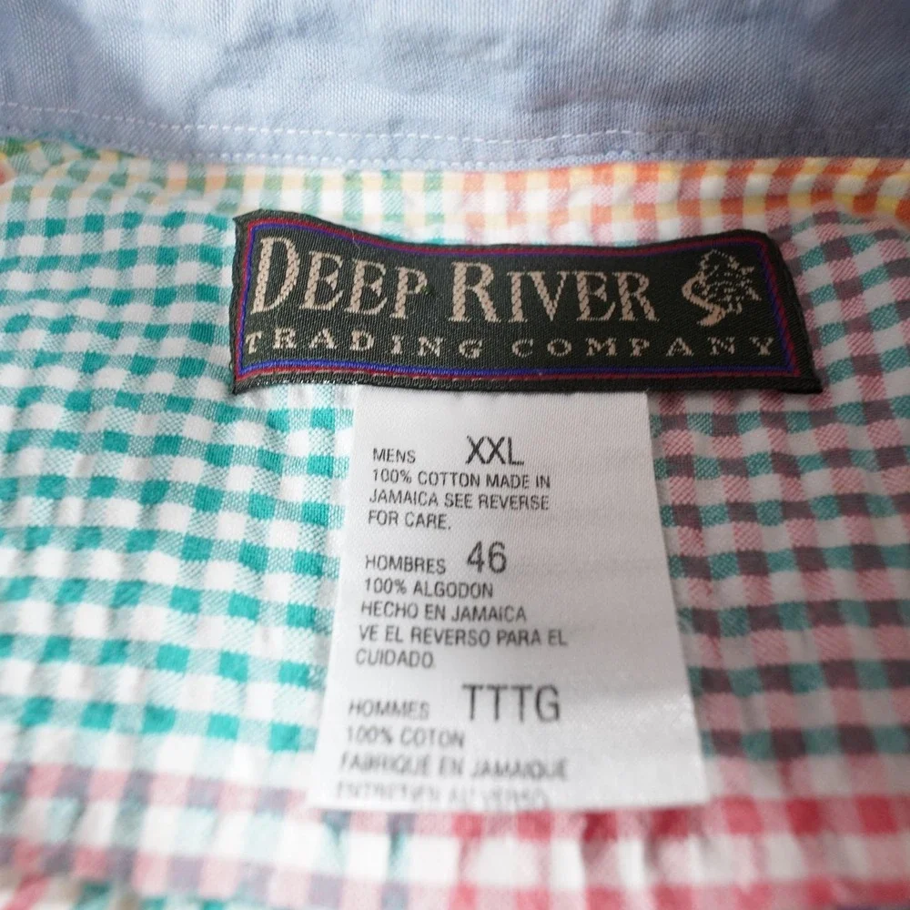 Deep River Trading Seersucker Shirt Mens XXL Pastel Plaid Button Up Cotton Prep - Picture 10 of 14